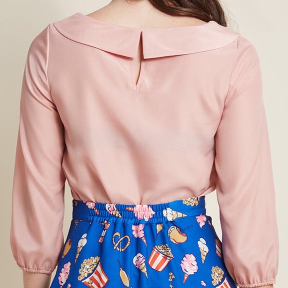 Modcloth Pink Chiffon Blouse w/ Bow Detail Collar - Picture 2 of 3